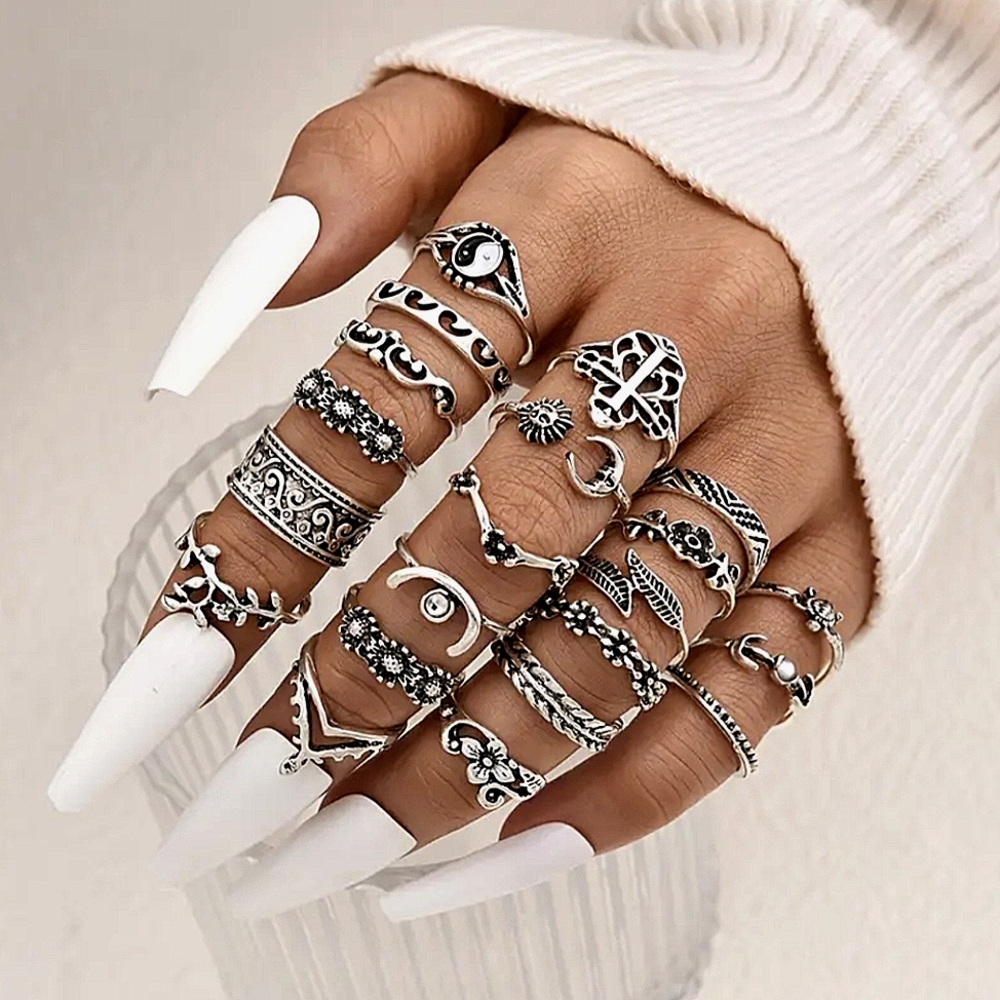 25 Pc Rings Silvery Silver Jewelry Knuckle Rings Stacking Ring Set